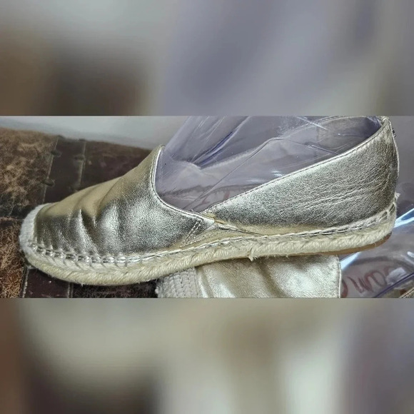 Sam Edelman Kesia Gold Leather Rounded Toe Slip On Espadrilles Classic Size 7 - Picture 16 of 16